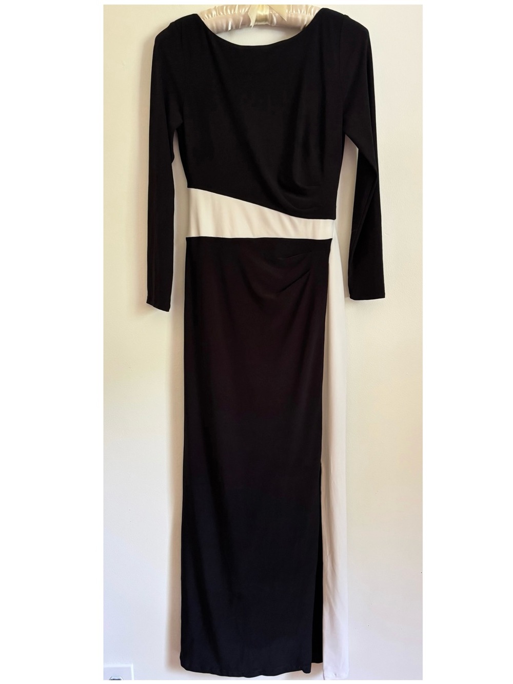 Ralph Lauren Evening Black and White Long Sleeve Colorblock Maxi Dress